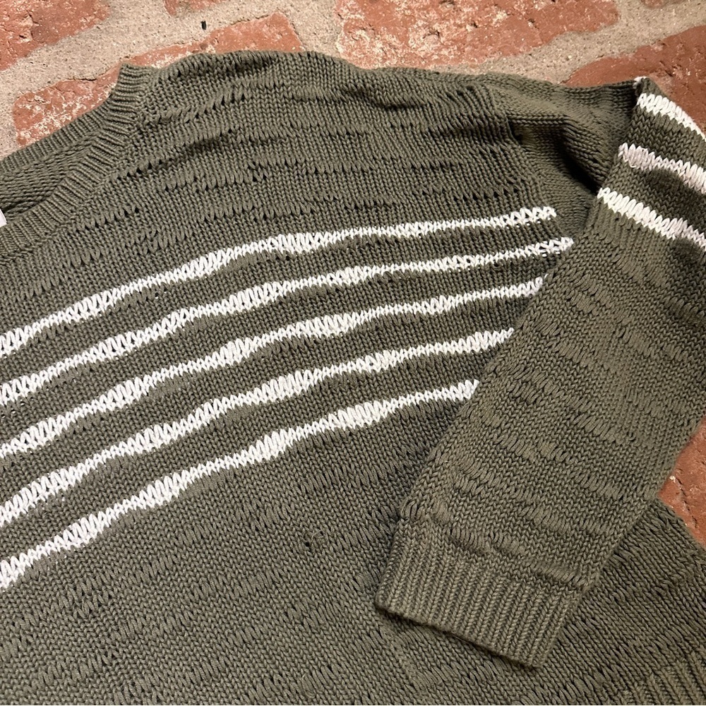 Cabi  Scout Pullover Med Green Striped Open Knit Long Sleeve Oversized sweater - Picture 7 of 16